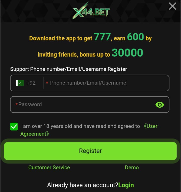 x44 bet game register